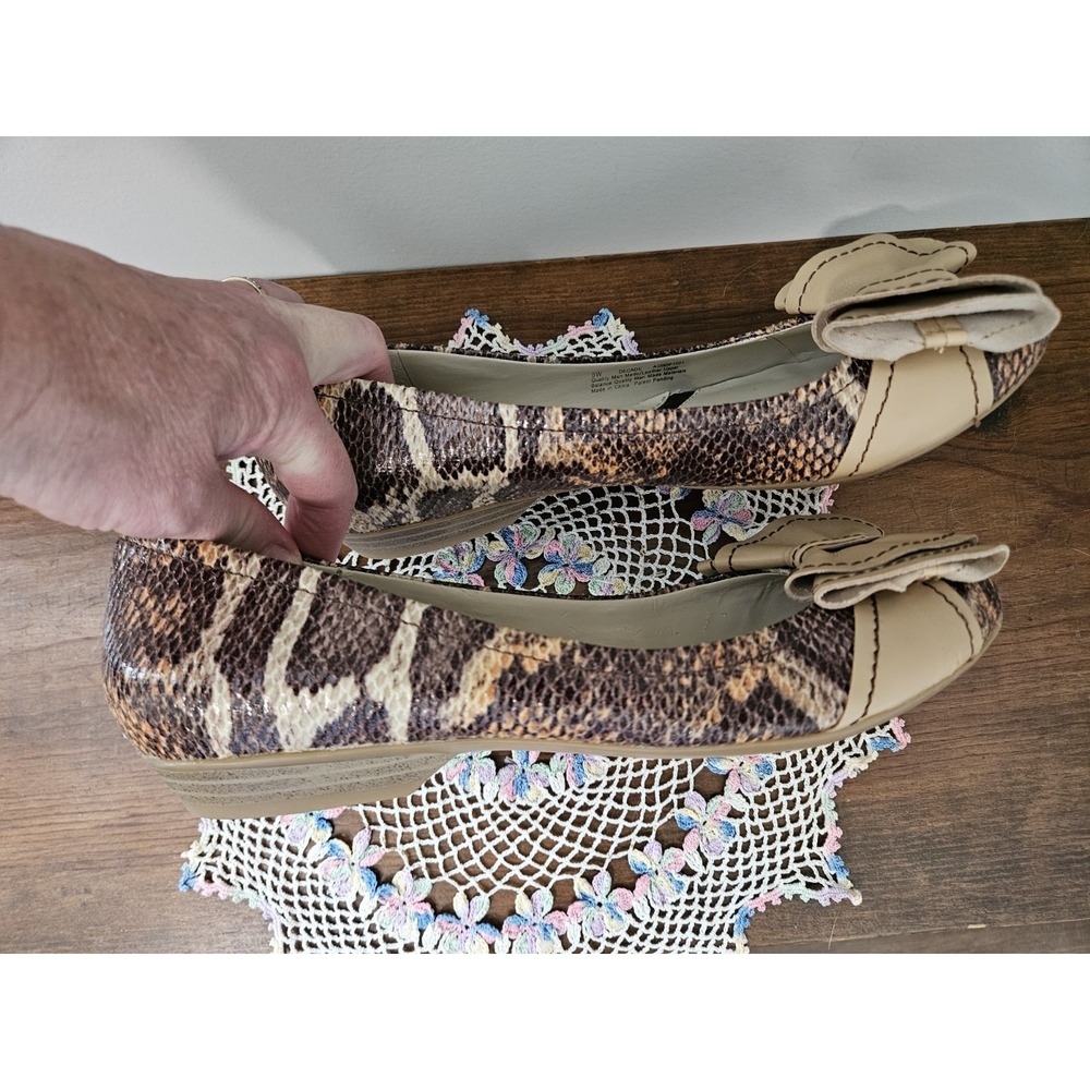 Naturalizer Flats 8W Brown Snakeskin Look Leather Decade Bow N5 Comfort Neutral - Picture 7 of 16